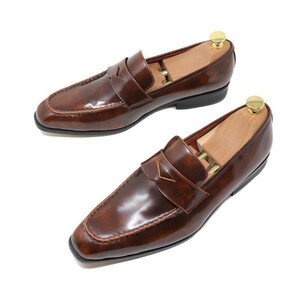 23.5cm men's hand made original leather square tu Italian Loafer slip-on shoes ma Kei shoes business casual light brown 5006