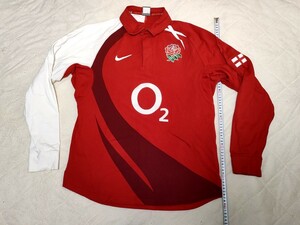 ラグビーシャツ☆ラグビーイングランド代表☆NIKEナイキ☆Lサイズ☆長袖ラガーシャツ☆赤☆ ジャージ☆O2☆England rugby shirt