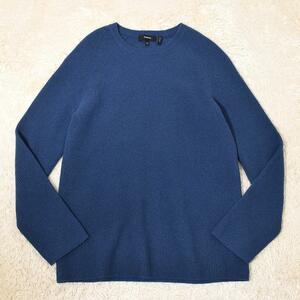 定価31,900円 メンズ セオリー Theory カシミヤ100％ リブ編み クルーネック ニットセーター 青 XS(S～Ｍ) ブルー CASHMERE 2 / ENZO C