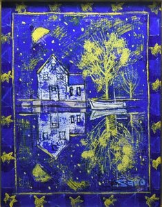 Art hand Auction 이 환상적인 작품은 달빛에 비춰진 아름다운 나무들과 집들이 특징입니다. 긴츠기 사노의 유화, 사이즈 6, 에이가, 액자 [세이코 갤러리, 5, 000개 전시!], 그림, 오일 페인팅, 추상 회화