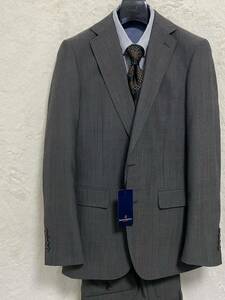 【新品未使用】秋冬物 メンズ スーツ セットアップ A5 M (h170-w80) グレー ミニヘリンボン