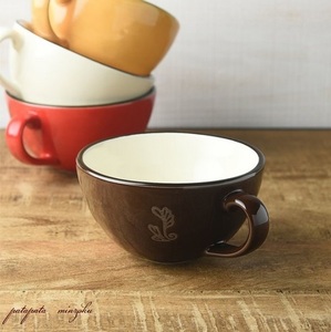 ホーロー風 スープカップ フェザー ブラウン マグ マグカップ 美濃焼 磁器 北欧 コーヒーカップ