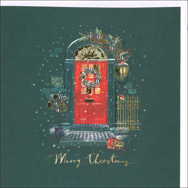 Carte de vœux de Noël fabriquée en Angleterre Red Door House Découpage Carte postale Photo Carte postale Couronne de Noël, imprimé, carte postale, Carte postale, autres