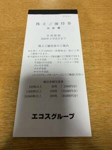 エコスグループ株主優待3,000円分 （１００円券が３０枚綴りです）