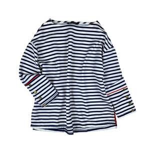 E/ ZARA ザラ ボーダー 長袖 シャツ カットソー マリン ゆったりとしたシルエット★☆ SIZE:M / 紺×白