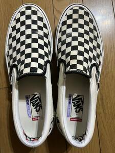 洗浄済　VANS バンズ skate スケート SLIP-ON スリッポン Checkerboard チェッカー 白黒　27.5cm us9.5 検オールドスクールproプロUSA企画