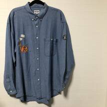 SINACOVA シナコバ 高級レーヨン100% デニム風ボタンダウンシャツ BDシャツ 刺繍ワッペン オーバーサイズ ビッグシルエット マリン LL XL_画像2
