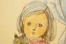 【董芸】女流画家 神戸 文子 筆 『ねこと少女』 4号 真作保証 ws120_画像6