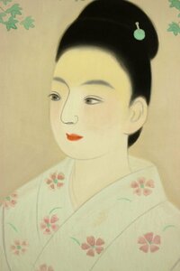 【董芸】日本画家 山平 貞信 筆 美人画家 8号 真作保証 ws265