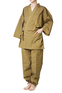 【ひめか】作務衣 女性 久留米絣女性作務衣 日本製 からしＬ