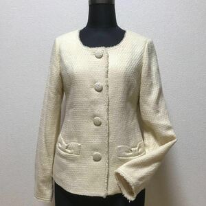 LEST ROSE L'Est Rose * ribbon motif tweed no color jacket size 2 cream light beige 