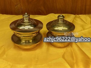 「密教法具 寺院用仏具」洒水器、塗香器二器セット 真鍮製 大々型