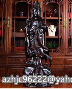 仏教美術 観音菩薩像 黒檀木 精密細工 木彫り 仏像 置物 高さ30cm