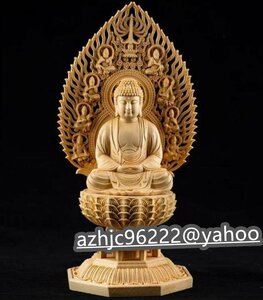 阿弥陀如来座像 総檜材　仏教工芸品　木彫仏教　精密彫刻　 高さ28cm