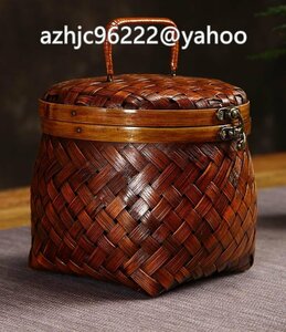 人気商品◆民芸職人手作り 古風 自然竹の編み上げ 茶籠 茶道具収納 便攜 竹編細工籠