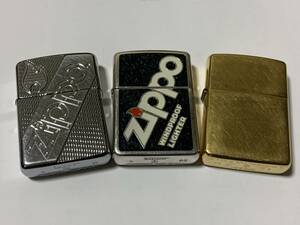 本体のみ　2003,2004,2007年 ロゴ柄　ブラス　アーマーzippo ３点 used良品