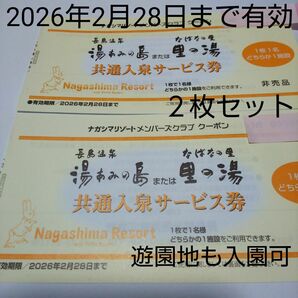 ２枚セット 期限なが～い！ 長島温泉 湯あみの島 里の湯 入泉券 ナガシマリゾート 2026年2月28日まで有効 なばなの里