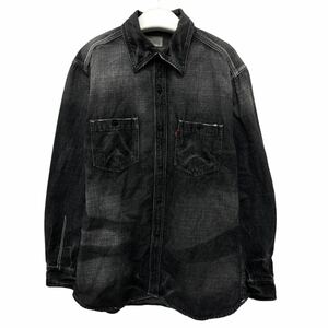 Levis redloop /リーバイス レッドループ メンズ デニムシャツ ジャケット Lサイズ ブラック ユーズド加工 綿100% O-1940