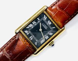 カルティエ Cartier マストタンク ARGENT アルジャン 925 手巻き 腕時計 稼働品 ローマ数字 黒文字盤 ケースのみ