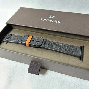 【中古】EPONAS Apple Watch エポナス アップル ウォッチ用 スポーツ レザー バンド ベルト 45mm 44mm 42mm ブラック メタル (送料無料)