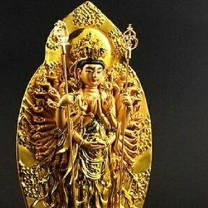 置物 黄金 千手観音菩薩 杖 両手 風水 置物 仏像 風水グッズ 観音