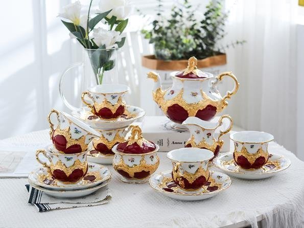 Handgefertigte MEISSEN Teekanne, Tasse, Untertasse, Milchtopf und Zuckerdose, 15-teiliges Set, westliches Geschirr, Nachmittagstee, Westliches Geschirr, Teeutensilien, Andere