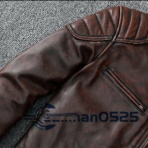 高品質カウハイドジャケット 抜群な質感牛革 メンズバイクウエアハーレー本革ライダース コートアンチークの画像5
