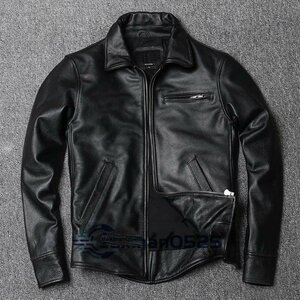 牛革 Cowhide レトロ高級カウハイドジャケットラペルハーレーメンズ本革ライダース コートアンチーク