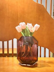 [Baccarat octogone] バカラ クリスタルガラス 花瓶 箱付き　レッド