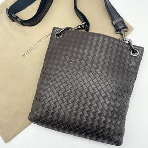 1円【極美品】BOTTEGA VENETA ボッテガヴェネタ ショルダーバッグ メッセンジャーバッグ イントレチャート ダークブラウン 編み込み