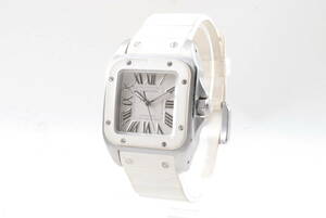 【並品 保障付 動作確認済】Cartier Santos 100 Automatic White Dial White Bezel Watch カルティエ サントス レディース #T138