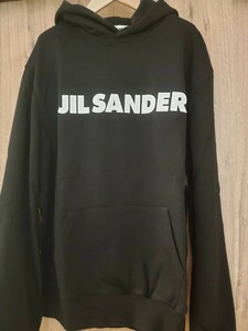 新品未使用タグ☆JIL SANDER pullover ☆ジルサンダー フロントロゴラバー BLACK パーカー 黒 size M 