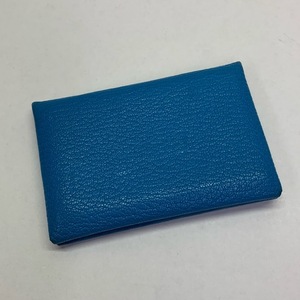 286-BY68) 美品 HERMES カルヴィ カードケース Y刻印 ターコイズ ブルー ブラウン エルメス カード入れ 名刺入れ コインケース