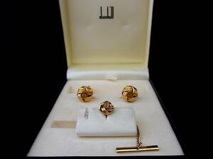 *N3973*# new goods #[dunhill] Dunhill [ Gold ]# cuffs & tiepin * necktie pin ( tie tack ) set!