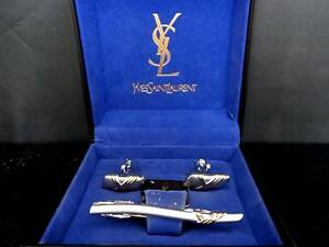 ◎№4635◎■新品タグ付き■【YSL】サンローラン【シルバー・ゴールド】■カフス＆ネクタイピン セット♪