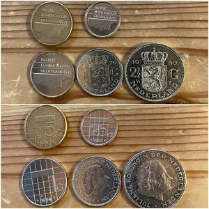 外国硬貨 5枚セット nederland オランダ ヨーロッパ コイン 銀貨 1980年2.5G 1976年1G 古銭