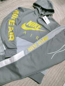 新品 定価20460 NIKE AIR ロゴ スウェット セットアップ XL グレー イエロー パーカー パンツ ナイキ メンズ 上下 裏起毛 ジョガーパンツ