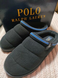 新品 Polo Ralph Lauren ポロラルフローレン ボア フリース モック スリッポン サンダル US8 27cm ブラック 黒 小さめ メンズ