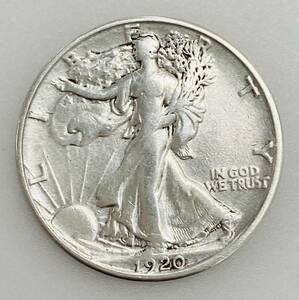 AH9351【美品】 銀貨 自由の女神の歩行像 アメリカ合衆国 1920年 ウォーキング リバティ 1/2ドル 50セント HALF DOLLAR 外貨 AMERICA