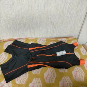 レディース 競泳水着 フィットネス 水着 セパレート 袖なし オレンジ ブラック 系 Lサイズ 