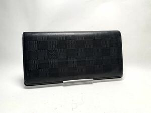 E303 1円■美品■LOUIS VUITTON ルイヴィトン N63010 ダミエアンフィニ ポルトフォイユブラザ 二つ折り 長財布 ウォレット ブラック系 