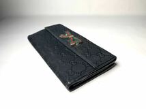 E341 1円 ■美品■ GUCCI グッチ 167464 プリンシー GGキャンバス×レザー リボン Wホック 長財布 ウォレット レディース ブラック系_画像3