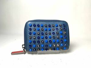 E420 美品 Christian Louboutin クリスチャンルブタン 財布 スパイク ラウンドファスナー スタッズ ブルー 青色 ウォレット コインケース 