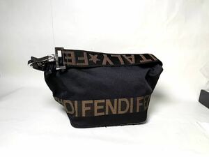  1円◆美品◆FENDI フェンディ◆ナイロン カーフ レザー 本革◆ミニ ハンド バッグ◆黒 茶色 シルバー金具◆腕掛け◆