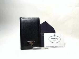  極美品 PRADA プラダ サフィアーノ 財布 カードケース 名刺入れ シルバー金具 1M1101 ブラック パスケース 定期入れ ギャラ付き