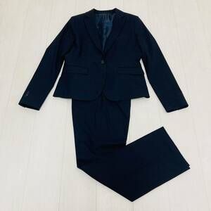 a03295 UNIQLO ユニクロ レディース ジャケット パンツ セットアップ シングル 肩パット ストレート 46 紺 オフィススタイリッシュルック