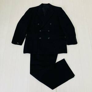 a03314 ROBELT ロベルト スーツ セットアップ ジャケット ダブル パンツ 礼服 170-96-86 黒 万能 古着 USED フォーマルイブニングウェア