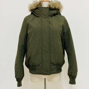 a03392 美品 UNIQLO ユニクロ レディース ジャケット アウター フード 中綿 ファー M カーキ 防寒 綿混 万能 ベーシックカジュアルスタイル