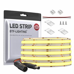 BTF-LIGHTING BB561 FCOB COB LEDテープライト 高密度 フレキシブル LEDテープライト 5M 480LEDs/m 2400LEDs/5m 昼光色