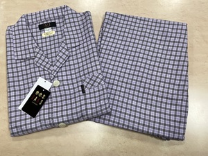 ダックスパジャマ メンズパジャマ M寸 綿１００％ 紫小チェック 春秋用 日本製